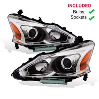 AmeriLite 2013-2015 Projector Chrome Housing Replacement Headlights Pair for Altima 4Dr Sedan W/Bulbs