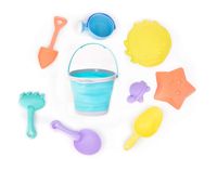 Dejaroo Silicone Beach Toys - 9 Piece Kid's Sand Toy Set - Buckets, Molds, Shovels, Rakes, Etc.