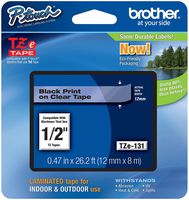 Brother Genuine P-Touch TZE-131 Tape, 1/2" (0.47") Standard Laminated P-Touch Tape, Black on Clear, Perfect for Indoor or Outdoor Use, Water Resistant, 26.2 Feet (8M), Single-Pack (6)