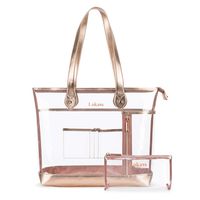 Tote Bag Large Clear Bag NFL and PGA Stadium Approved Heavy Duty Transparent Shoulder Bag See Through Beach Bag with Small Clear Makeup Bag for Women/Girls/School/Work (Rose Gold)