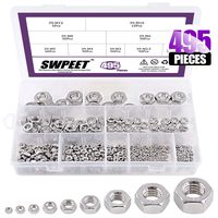 Swpeet 495Pcs Metric 304 Stainless Steel 9 Sizes Hex Nuts Assorment Kit, Coarse Thread Hexagon Nut 9 Sizes - M2 M2.5 M3 M4 M5 M6 M8 M10 M12
