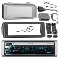 Kenwood Marine Radio Stereo Receiver Bundle, 1998 2013 Harley Davidson Touring Flht Flhx Flhtc, Adapter Dash Kit With Handle Bar Control Module, Weathershield Cover, Enrock Wire Antenna