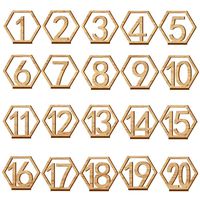 Wooden Table Numbers,Fashionclubs 1-20 Wedding Table Numbers with Holder Base,Hexagon Shape,Perfect for Wedding, Party, Events or Catering Decoration