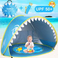 iGeeKid Baby Beach Tent, Shark Pop Up Portable Sun Shelter Tent with Pool UPF 50+ UV Protection & Waterproof Sun Beach Shade Baby Pool Tent for Toddler Infant Aged 0-3 (1-Blue)
