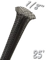 Electriduct 1/8" PET Expandable Braid Sleeving Flexible Wire Mesh Sleeve - 25FT (Black)