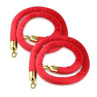 Stanchion Rope - Red Velvet, Chrome Plated Hooks, 5 feet Long, Set of 2, by Anishe