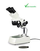 Vision Scientific VMS0002-LD-123 Tri-Power Binocular Stereo Microscope, 1X,2X,3X Objective, Paired 10X WF Eyepiece, 10X - 20x - 30X Magnification, Top and Bottom LED Illumination, Post-Mounted Stand