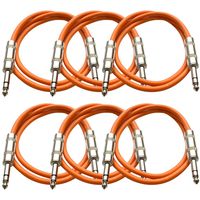 Seismic Audio SATRX-2Orange6 6 Pack of Orange 2' 1/4"TRS to 1/4" TRS Patch Cables