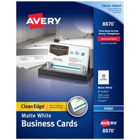 Avery Printable Business Cards, Inkjet Printers, 1,000 Cards, 2 x 3.5, Clean Edge, Heavyweight (8870), White