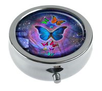 Top A Butterfly Custom Personalized Round Pill Box Decorative Box Vitamin Container Pocket Or Wallet (Butterfly-4)