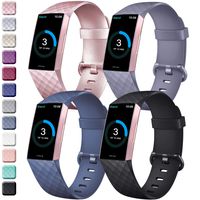Tobfit Sport Bands Compatible with Fitbit Charge 3/Fitbit Charge 3 SE Bands, Soft TPU Wristbands Accessories Women Men, Small Large (Blue Gray/Rose Gold/Black/Navy Blue, Large)