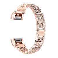 bayite Metal Bands Compatible Fitbit Charge 2, Replacement Accessories Bracelet Rhinestone Bling, Rose Gold