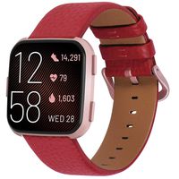 Fullife Compatible for Fitbit Versa Bands Grained Leather Replacement for Fitbit Versa 2 Bands Compatible for Fitbit Versa Band Smart Watch, Red