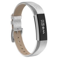 Henoda Replacemnt Leather Bands Compatible with Fitbit Alta/Fitbit Alta HR, Silver Classic Genuine Leather Wristband, Small Large, No Tracker