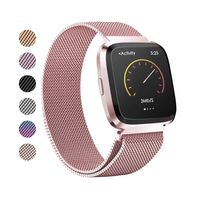 Tinkel Replacement Metal Bands Compatible with Fitbit Versa Stainless Steel Metal Bracelet Strap Adjustable Replacement Strap for Women Men - Pink