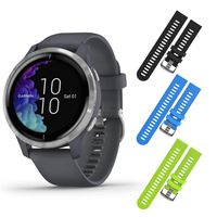Garmin Venu GPS Smartwatch with AMOLED Display and Included Wearable4U 3 Straps Bundle (Granite Blue/Silver, Black/Blue/Lime)