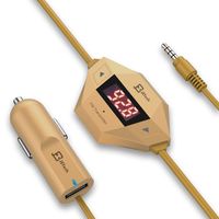JETech Wireless FM Transmitter Radio Car Kit for Smart Phones Bundle with 3.5mm Audio Plug and Car Charger, Gold