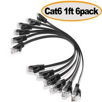 Cat 6 Ethernet Cable 1 ft Black - Flat Internet Network Cable- Durable Slim Computer Cord Short - Solid Cat6 High Speed Patch LAN wire with Snagless Rj45 Connectors, faster than Cat5e - 1 Feet, 6 Pack