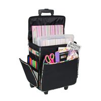 Everything Mary Black & Floral Rolling Scrapbook Storage Tote - Scrapbooking Storage Case for Rings, Paper, Binder, Crafts, Beads, Paper, Scissors - Telescoping Handle with Dual Wheels - Craft Case