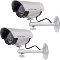 WALI Bullet Dummy Fake Surveillance Security CCTV Dome Camera Indoor Outdoor with 1 LED Light, Security Alert Sticker Decals (TC-S2), 2 Packs, Silver