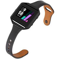 Aiseve Slim Leather Bands Compatible for Fitbit Blaze, Thin Tapered Wristband Rose Gold Metal Frame Clasp for Fitbit Blaze Small Large Women Men (Large, Black/Black)