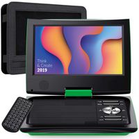 SUNPIN 11" Portable DVD Player for Car and Kids with 9.5 inch HD Swivel Screen, 5 Hour Rechargeable Battery, Dual Earphone Jack, Supports SD Card/USB/CD/DVD, with Extra Headrest Mount Case (Green)