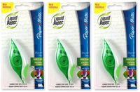 Paper Mate 660415 Liquid Paper DryLine Grip Correction Tape Dispenser, Pack of 3; Transparent Green Body; 1/5 inches Wide x 27.8 feet Long White Tape; Applies Dry, Rewrite Instantly; Swivel Tip