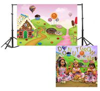 Leowefowa Vinyl Cartoon Gingerbread House Backdrop 5X3FT Lollipops Hot Air Balloon Candy Cane Ice Cream Donuts Cupcakes Grassland Fairytale Happy Birthday Photography Background Photo Studio Props