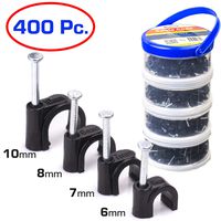 QualGear 6mm 7mm 8mm 10mm Cable Clips, Black, 400 Pack, Canister, CCX4-B-400-C