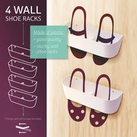 KZshop Wall Mounted Shoe Rack, Set of 4 Hanging Shoe Display Mounted Organizer Flip Flop, Heels, Boots, Slippers Shoe Pocket Storage Shelf Holder On The Door and Wall, Shoe Shelves Hanger (White)