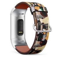Hand Drawn Abstract Seamless Pattern of a Modern Art Style - Patterned Leather Wristband Strap Compatible with Fitbit Charge 3