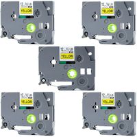 Replace Brother PTouch Labels Tape TZe631 TZ631,1/2 Inch(12mm) W x 26.2 Feet(8m) L,Black on Yellow,Compatible for Brother Label Maker PTD210 PTH100 PTD400AD PTP700 PTD600 PT1230PC, 5 Pack