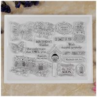 Kwan Crafts Birthday Wishes Happy Anniversary OWL Many Thanks Butterfly Clear Stamps for Card Making Decoration and DIY Scrapbooking