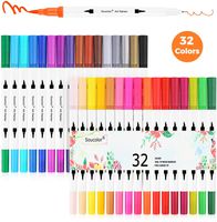 Soucolor Dual Tip Brush Markers Pens, 32 Fine Point and Brush Marker for Journaling Hand Lettering Adult Coloring Book Note Taking Writing Drawing Sketching Planner Art Supplies