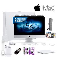 Apple 27-Inch iMac with Retina 5K Display (2019) with PowerStrip, 2 Year Extended Warranty, 32GB USB Stick, Apple Air Pods, Magic TrackPad 2 Corel Software, USB-C to USB Adapter and More (MRQY2LL/A)