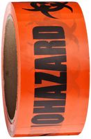 Roll Products 142-0004 PVC Film Biohazard Warning Tape with Black Imprint, Legend "Biohazard" (with Logo), 55 yd. Length x 2" Width, 3" Diameter Core Roll, for Identifying and Marking, Fluorescent Red/Orange
