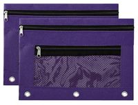 Pencil Pouch Zipper with 3 Ring and Double Pocket and Mesh Window(2 Packs) (Purple)
