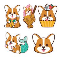 DOGGOFASHION Corgi Waterproof Sticker Vinyl Decal Bumper Luggage Laptop Cell Phone Cover Waterbottle 3" x 2.5"(5pcs) (Corgi Stickers Pack)