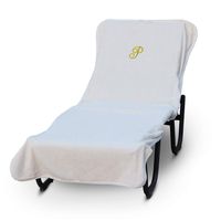 Luxury Hotel & Spa Monogrammed Pool Chaise Lounge Cover, Gold Embroidered Towel - Extra Absorbent 100% Turkish Cotton- Soft Terry Finish - Hotel-Style, Standard Size - Script P White