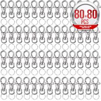 160PCS Metal Swivel Clasp Lanyard Snap Hook with Key Ring, LEOBRO 80PCS Small Lobster Claw Clasp Swivel Hook and 80PCS O Key Ring Jump Ring for Lanyard, Key, Charm, Jewelry, Art Crafts