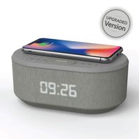 Bedside Radio Alarm Clock with USB Charger, Bluetooth Speaker, QI Wireless Charging, Dual Alarm & Dimmable LED Display (Grey)
