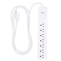 GE Power Strip Surge Protector, 7 Outlets, Fast Charge, Long Power Cord, 6ft, Wall Mount, Warranty, White, 36359