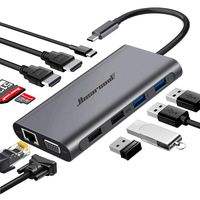 Hiearcool USB C Hub,USB-C Laptop Docking Station,11 in 1 Triple Display Type C Adapter Compatiable for MacBook and Windows(2HDMI VGA PD3.0 SD TF Card Reader Gigabit Ethernet 4USB Ports)