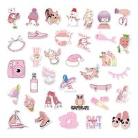 Girls Sticker Pack 35PCS Cute Nature Pink Girl Stickers for Laptop,Water Bottles,Durable Waterproof Vinyl Laptop Decal Stickers Pack