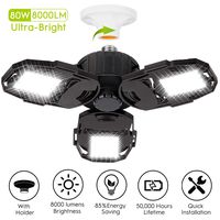 LED Garage Lights, 80W Deformable Garage Ceiling Light 8000LM E26 Basement Lights with 3 Adjustable LED Panels 270° - Fits for Garage, Warehouse, Barn, Workshop and Yard (NO Motion Activated)