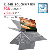 BMAX 2 in 1 Convertible Laptop, 11.6-inch FHD IPS Touchscreen, Intel Quad Core N4100, 8GB LPDDR4, 256GB SSD, WiFi, Bluetooth, USB-C, Windows 10, Thin and Light All-Metal Body, Space Grey