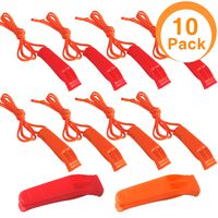 Augsun 10 Pcs Emergency Safety Whistle Plastic Whistles Set with Lanyard,Red and Orange