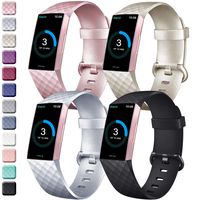 Tobfit Sport Bands Compatible for Fitbit Charge 3 and Charge 3 SE, 4 Pack, Soft Rubber Strap for Women/Men, Black, Champagne Gold, Rose Gold, Silver, Small