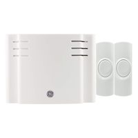 GE Wireless Doorbell Kit, 8 Melodies, 1, 2 Push Buttons, 4 Volume Levels, 150 Ft. Range, Mountable, White, 19297, Battery-Operated Receiver