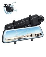 AUKEY Mirror Dash Cam, 1080p Front Camera with 9.66" Touchscreen and Water-Resistant Rear Backup Camera, Featuring Parking Mode, G-Sensor, and Loop Recording